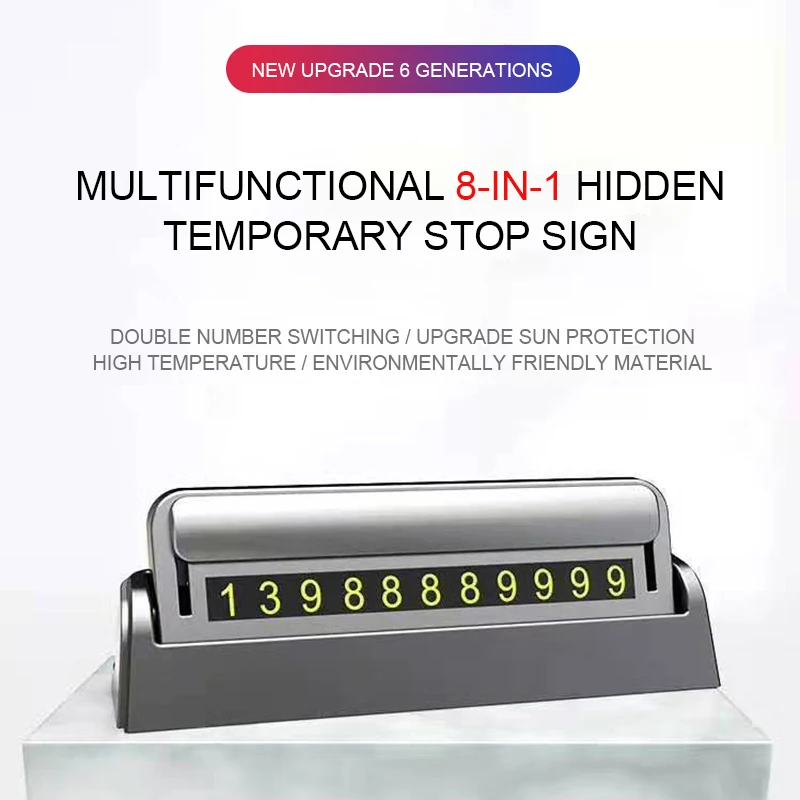 

Multifunction 8 in 1 Temporary parking card Hidden phone Number Card stop sign car Parking Card Car Styling Accessories for car