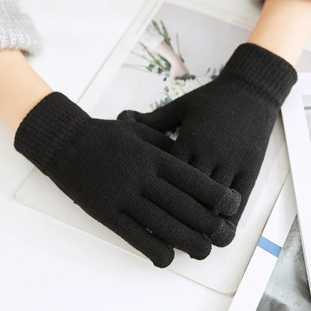 Winter Autumn Gloves Touch Screen Warm Mittens Women Men Cotton Knitted Five Fingers Gloves Hand Warmer Guantes Christmas Gifts