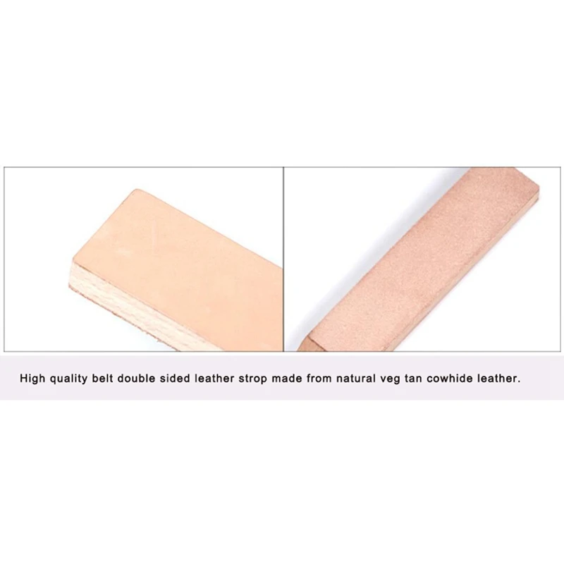 Wood Handle Leather Sharpening Strop Knife Razor Polishing Board With Polish Compound 2 Sided Made From Veg Tanned Cowhide