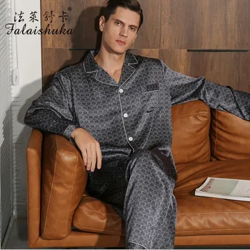 

Men Silk Pajamas Sets 2020 Long Sleeve Spring Autumn Homewear Sleepwears Plus Size Man Pajamas Set Silk Home Wears 3XL