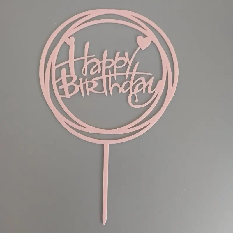 

New Round Acrylic Happy Birthday Cake Topper Gold Pink Black Heart Birthday Cake Topper for Kids Birthday Party Cake Decorations