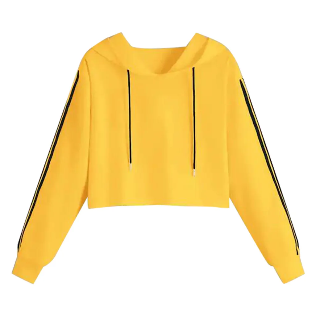Jaycosin Fashion Leisure Long Sleeves Drawstring Stripe Hooded Pullovers Tops Loose Casual Women