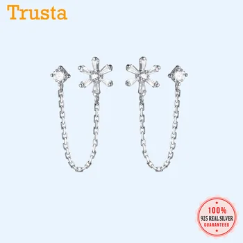 

Trusta Genuine 925 Sterling Silver Fashion Small CZ Stone Chain Flower Stud Earrings For Women Teen Lady Birthday Gift DA734