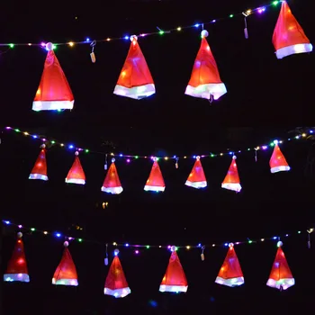 

5M Christmas Hat LED Light String Glowing Xmas Santa Claus Hats Pendant Luminous Cap Pendant New Year Home Party Decoration