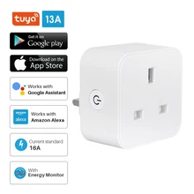 Frogbro tomada inteligente wifi uk 13a função de temporização monitor de energia tuya smartlife app controle funciona com alexa google assistente