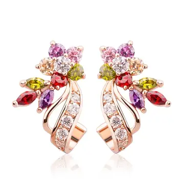 

Exquisite Golden Flowers Stud Earrings For Women Multicolor Cubic Zirconia Stud Female Irregular Earrings Chic Jewelry Gift
