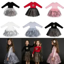 Платья для девочек; осень г.; Мягкий Топ; платье для малышей с вышивкой в виде звезд; платья-пачки принцессы с длинными рукавами; одежда для малышей