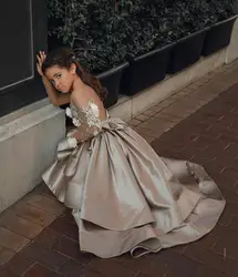 Little Kids Satin First Communion Dresses Glitz Ball Gown Pageant Dress Flower Girl Dresses For Weddings Banquet Back Dress