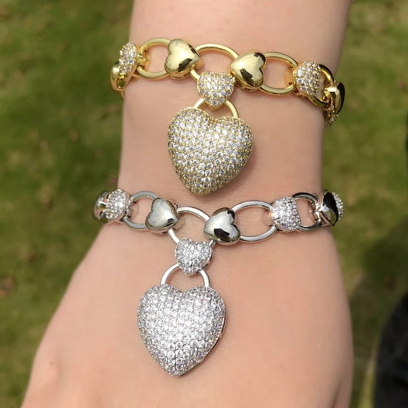Luxury Heart Link Chain Bracelets Cubic 