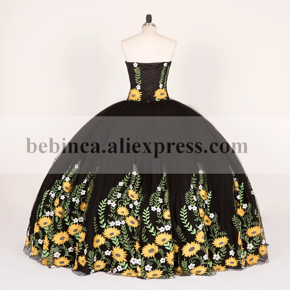 Charro vestidos de quinceañera con bordado de girasoles de México, vestido  de baile de princesa, dulce 15, tamaño personalizado, 2021|Vestidos de  quinceañera| - AliExpress