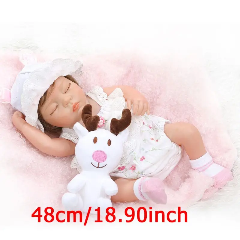 

48cm Sleeping Realistic Reborn Doll Soft Full Silicone Vinyl Newborn Babies Girl Lifelike Handmade Toy Children Birthday Gifts
