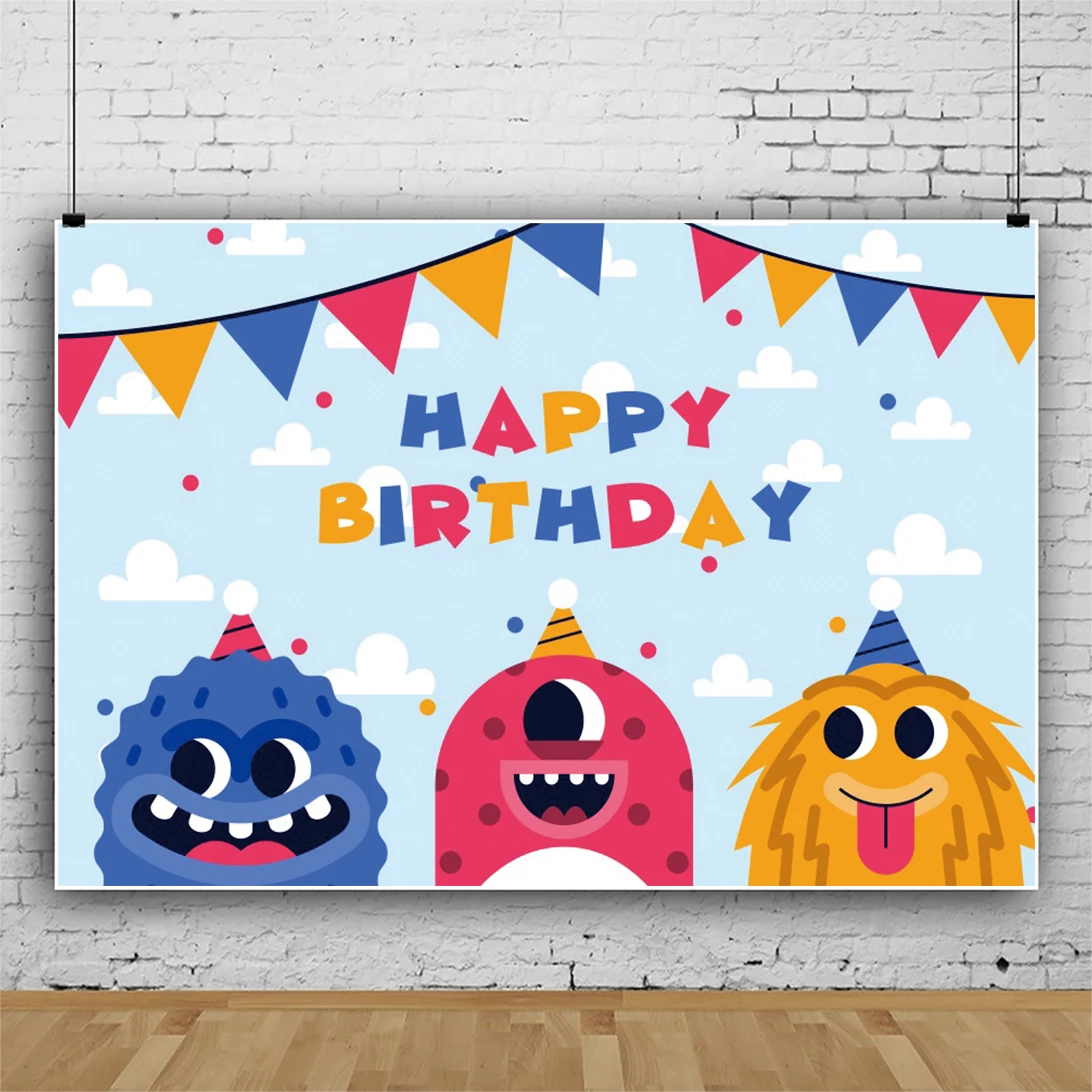 

Laeacco Child Birthday Party Photo Background Cartoon Monster Baby Shower Portrait Personalized Poster Photographic Backdrops