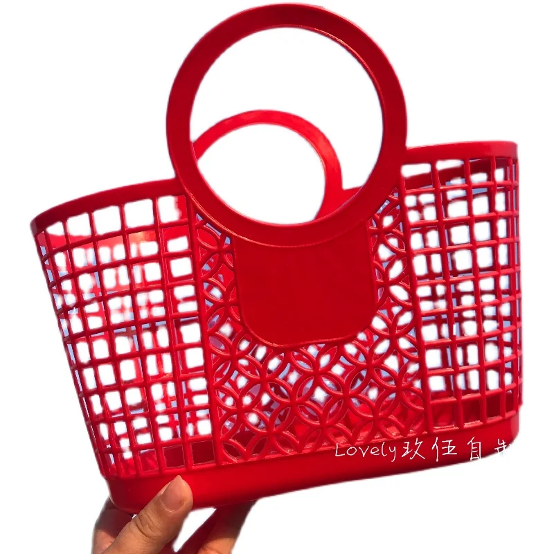 Hollow Handmade Plastic Women Handbag Candy Color High Capacity Woven Basket Bags For Women Summer Beach Women's Bag Big Shopper