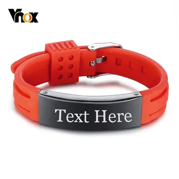 

Vnox Mens Silicone Sport ID Bracelets for Women Custom Engraving Name Plate Unisex Strap Bracelet -Choose Your Color