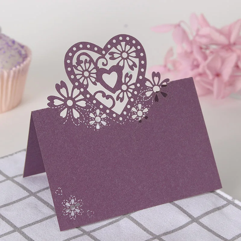 50Pcs New Number Name Seat Card Vintage Table Butterfly Reception Table Wedding Birthday Laser Cut Heart Place Cards Party Decor