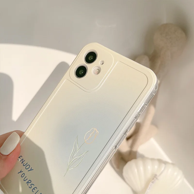 Retro artist sweet Rose line Gradient art Korean Phone Case For iPhone 13 11 12 Pro Max Xr Xs Max 7 8 Plus 7Plus Case Soft Cover