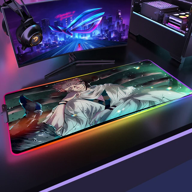 Jujutsu Kaisen-alfombrilla de ratón con luz LED RGB, accesorios para jugadores de videojuegos, alfombrilla antideslizante 2