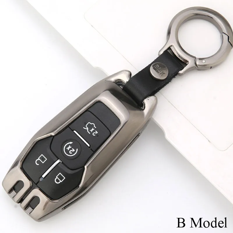 Чехол для ключей из цинкового сплава для Ford Smart складной ключ Mondeo Focus для Fiesta Ecosport Kuga - Название цвета: B-Black round buckle