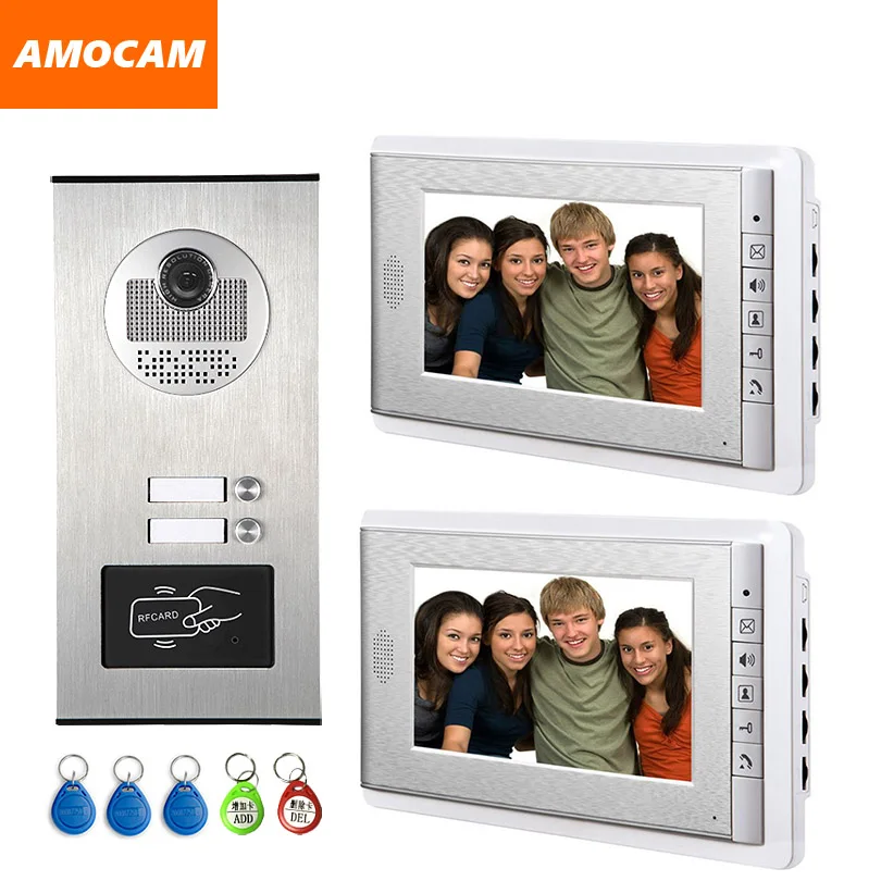 

2 Units Apartment intercom system Video Door Phone Door Intercom Aluminum Alloy Camera 7" Monitor video Doorbell 5-RFID Card