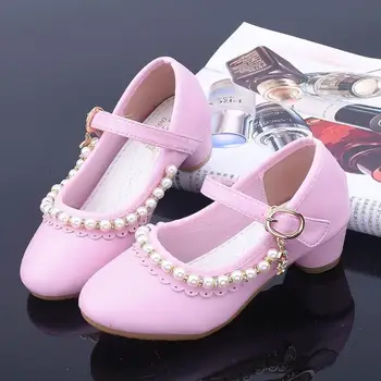 

2019 Spring Summer Girls Leather Shoes For Kids Rhinestone High Heel Princess Shoes Girls Rubber Party For Children Size 26-37