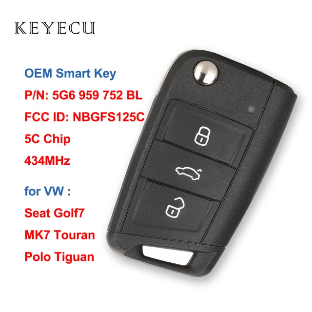 Keyecu OEM Smart Remote Car Key Fob 434MHz 5C Chip for Volkswagan VW Seat  Golf7 MK7 Touran Polo Tiguan P/N: 5G6 959 752 BL - AliExpress
