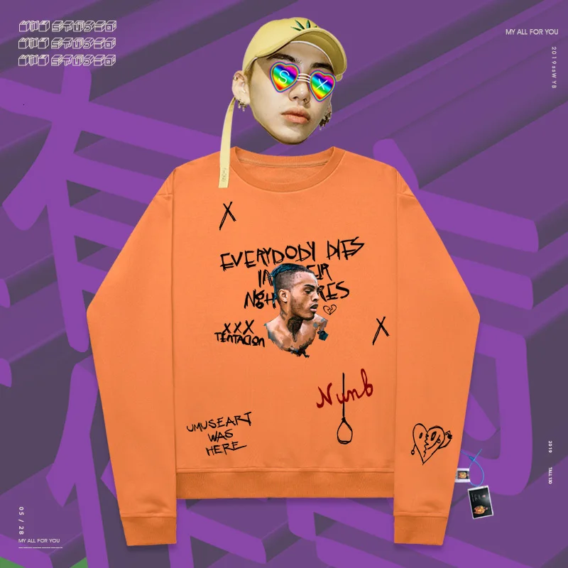 Хип-хоп рэп певец Xxxtentacion свитшоты с принтом сердца High Street с круглым вырезом свитер - Цвет: orange