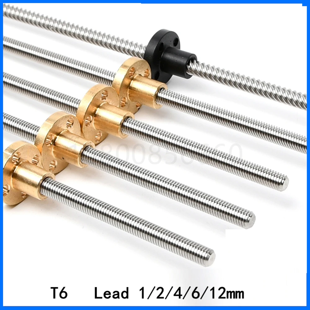 

3D Printer CNC Trapezoidal Rod T6 Screw 6mm Lead 1/2/4/6/12mm Linear Shaft with Brass Nut Length 100mm To 550mm Stepper Motor