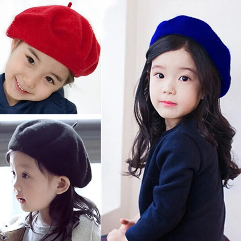 Милая шерстяная детская шапка для девочек в винтажном стиле; осенне-зимние детские шапочки; шапка для детей; регулируемый берет живописца для малышей; шапка; аксессуары для волос