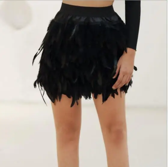 Новинка лета, Женская мини-юбка с черными перьями, модная сексуальная элегантная юбка для вечеринок, мероприятий