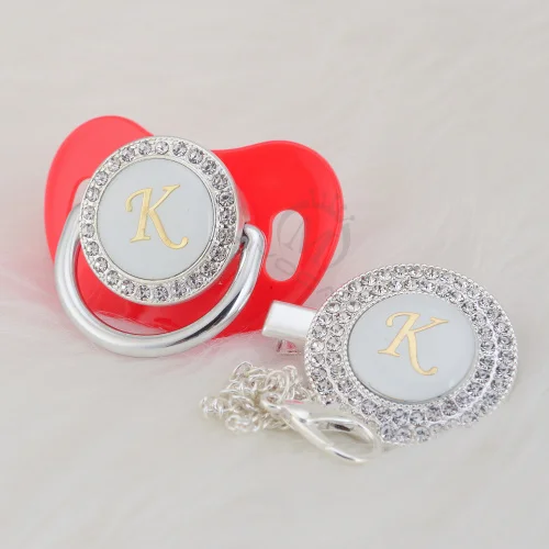 MIYOCAR серебряные инициалы буквенные K прекрасный bling соска и пустышка Клип Набор уникальный BPA бесплатно пустышка bling baby shower подарок LK-1 - Цвет: LK-5-1  6-18M