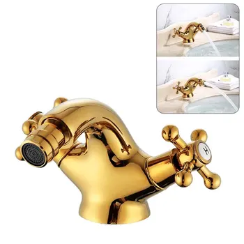 

Hotel Anti Rust Gold Brass Bathroom Hot Cold Tap Easy Install European Style Durable Single Hole Home Dual Handle Bidet Faucets