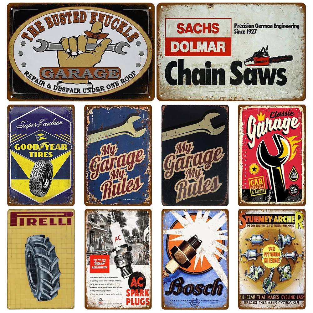 

Chain Saws Vintage Metal Tin Sign Plaque Retro Tool Posters Tin Painting Home Bar Garage Decorative Plates