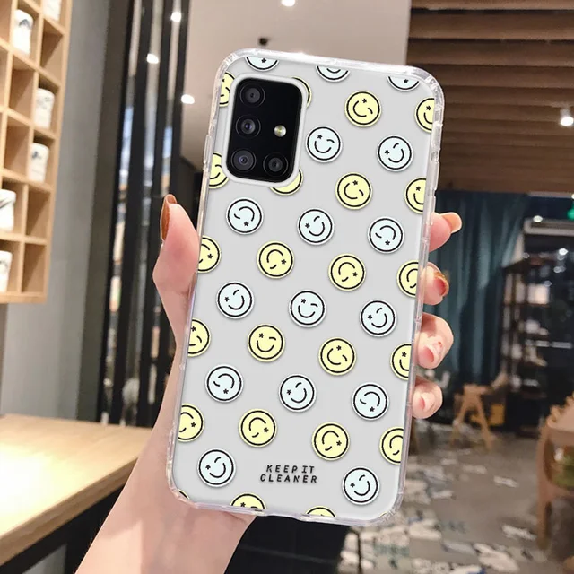 A12 Case For Samsung A51 Case Clear Funda Samsung S22 Ultra S21 A52S A32 5G 20 FE A50 A31 M31 A21S A71 A72 A13 Cute Smile Covers U159