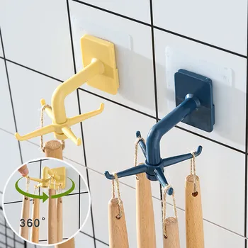 

Wall Mounted 360° Rotating Coat Hanger Rotating four-claw storage hook without punching Kitchen Gadgets Accessories Bath Hook
