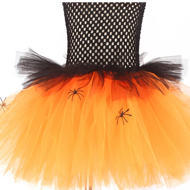 Spider Girls Witch Tutu Dress with Hat Black Purple Children Halloween Carnival Cosplay Witch Costume Kids Party Fancy Dresses (9)