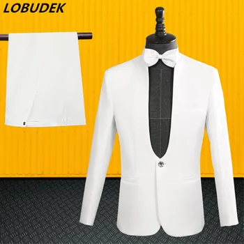 

Solid Color Formal Men's Suit Slim Blazers Pants 2 Pieces Set Wedding Groom Dress Singer Host Chorus Performance Costume Suits