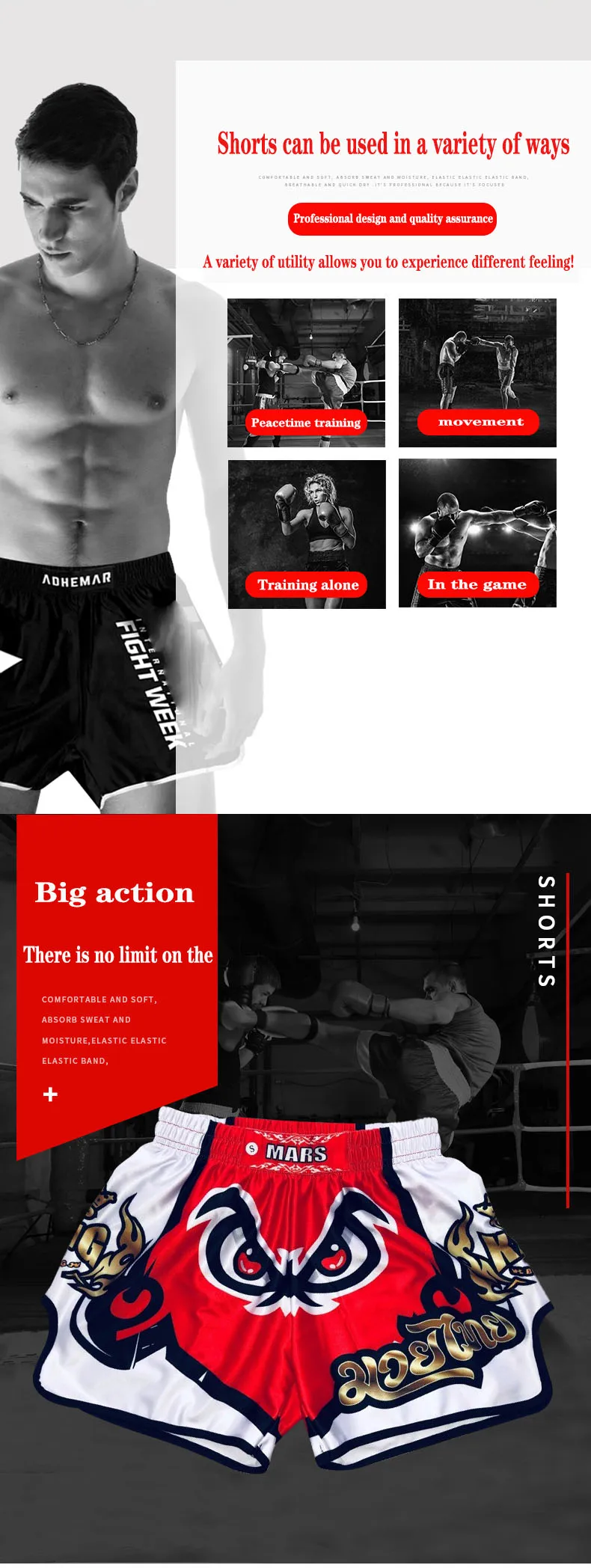 Muay Thai Pants Breathable loose Printing Kickboxing Fight Grappling Short MMA Boxing Shorts Clothing Sanda Fight Grappling