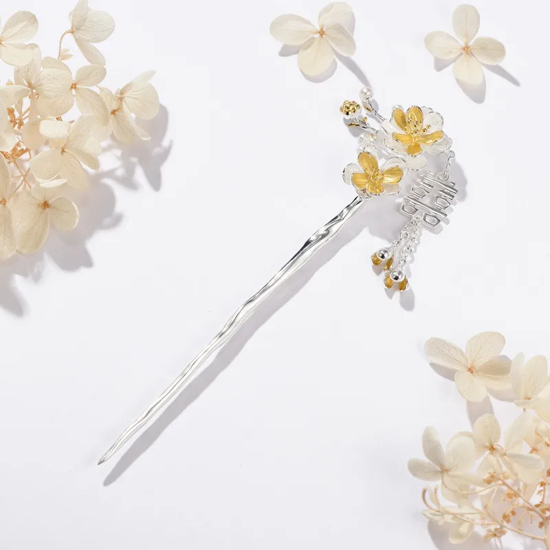 

925 Sterling Silver Hair Stick Pearl Tassels Flower Hairpin Women Luxury Jewelry Traditional Wedding Gift