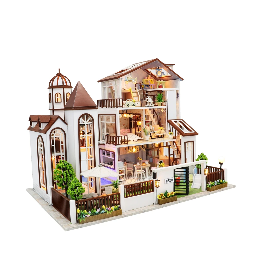 Большой размер вилла Diy Кукольный дом Каса Diy Миниатюрный Кукольный домик с мебели игрушки для детей подарок на день рождения