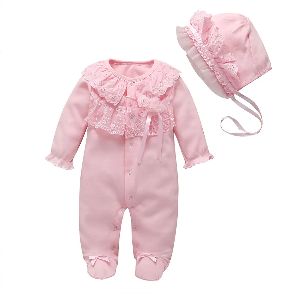 Посылка для маленьких девочек; комбинезон из хлопка с воротником в виде листьев лотоса; комбинезон с длинными рукавами для новорожденных; однотонная одежда для малышей - Цвет: Розовый