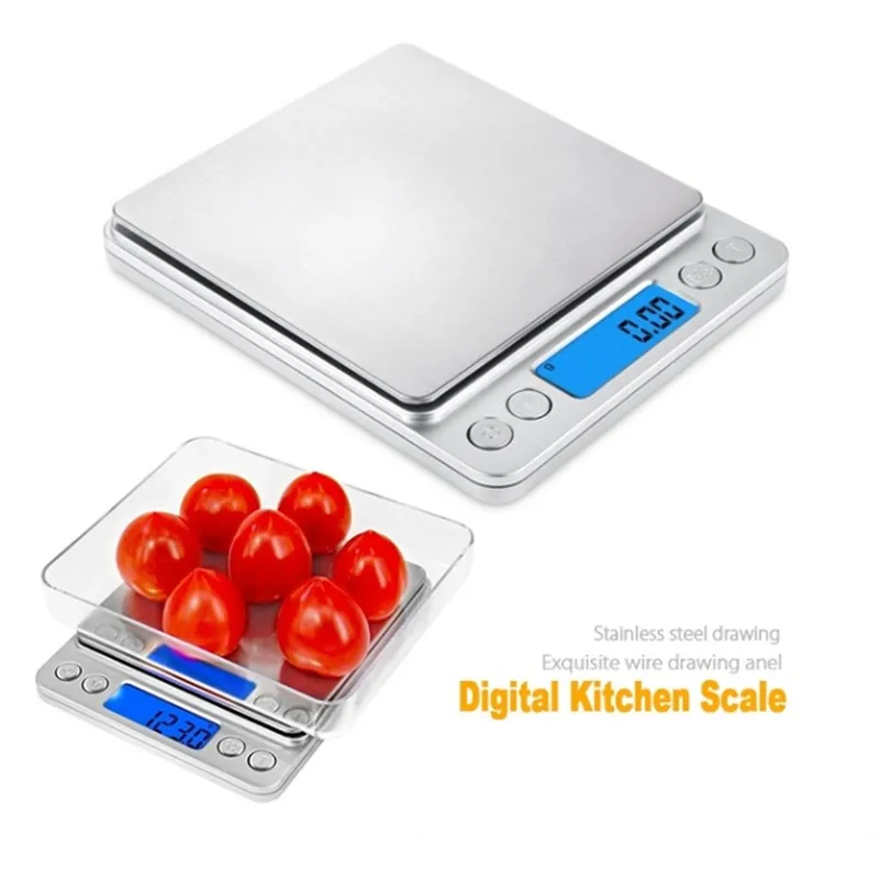 3 кг кухонные весы, электрические весы для еды, Большие весы для выпечки, инструменты с ЖК-подсветкой, ювелирные цифровые весы с лотком 2 шт