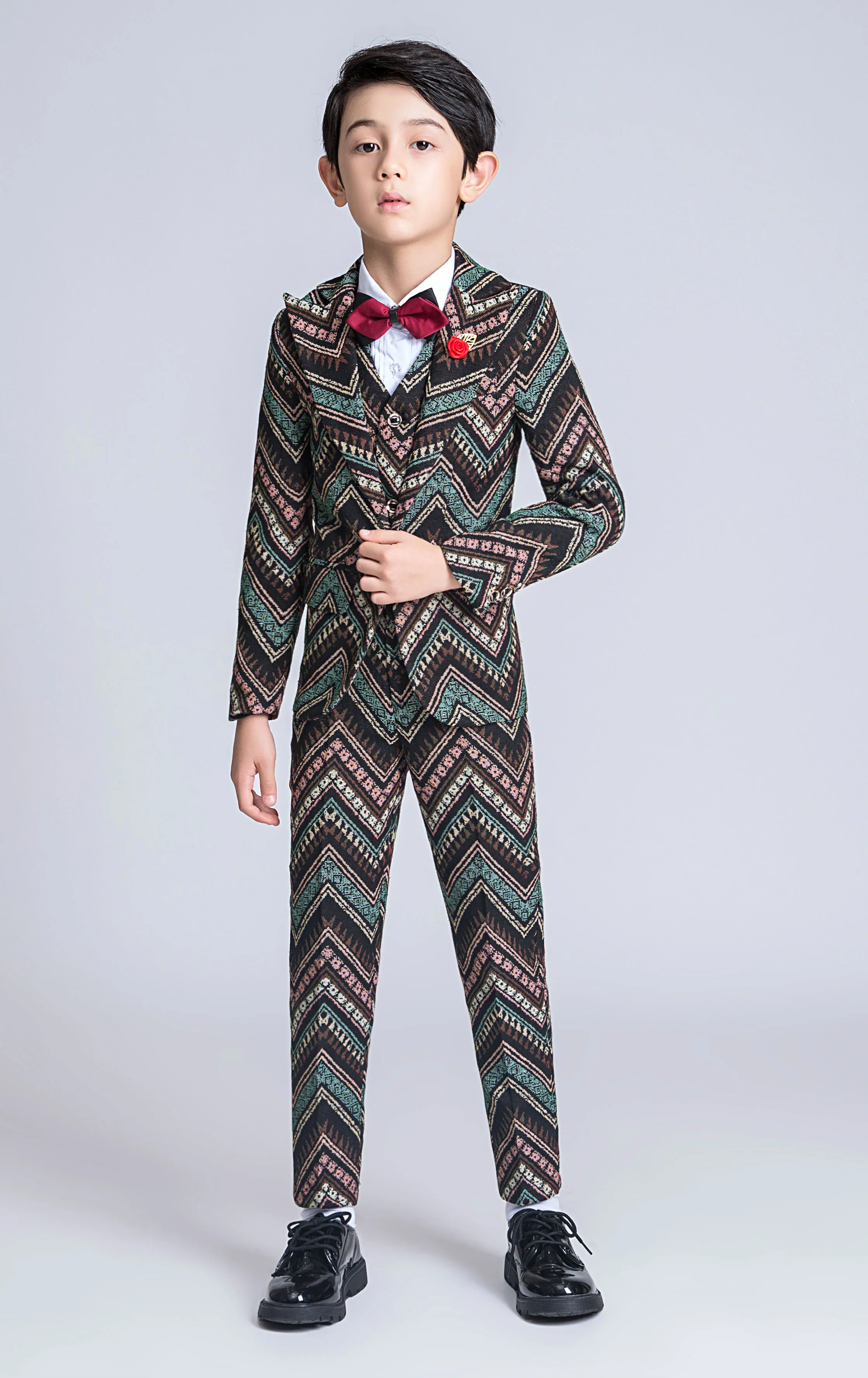 5PCS YuanLu Kids Suit For Boy Blazer Jacket Formal Suit For Wedding British Style Slim Fit set For Children - Color: 5PCS