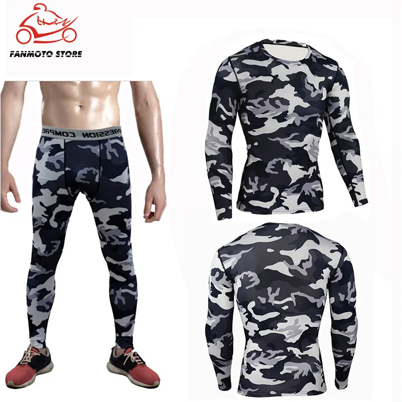

Men's motocross Sportswear Fitness MMA Compression Men Rashguard Male Long Sleeve Bodybuilding Running Set round neck Suit