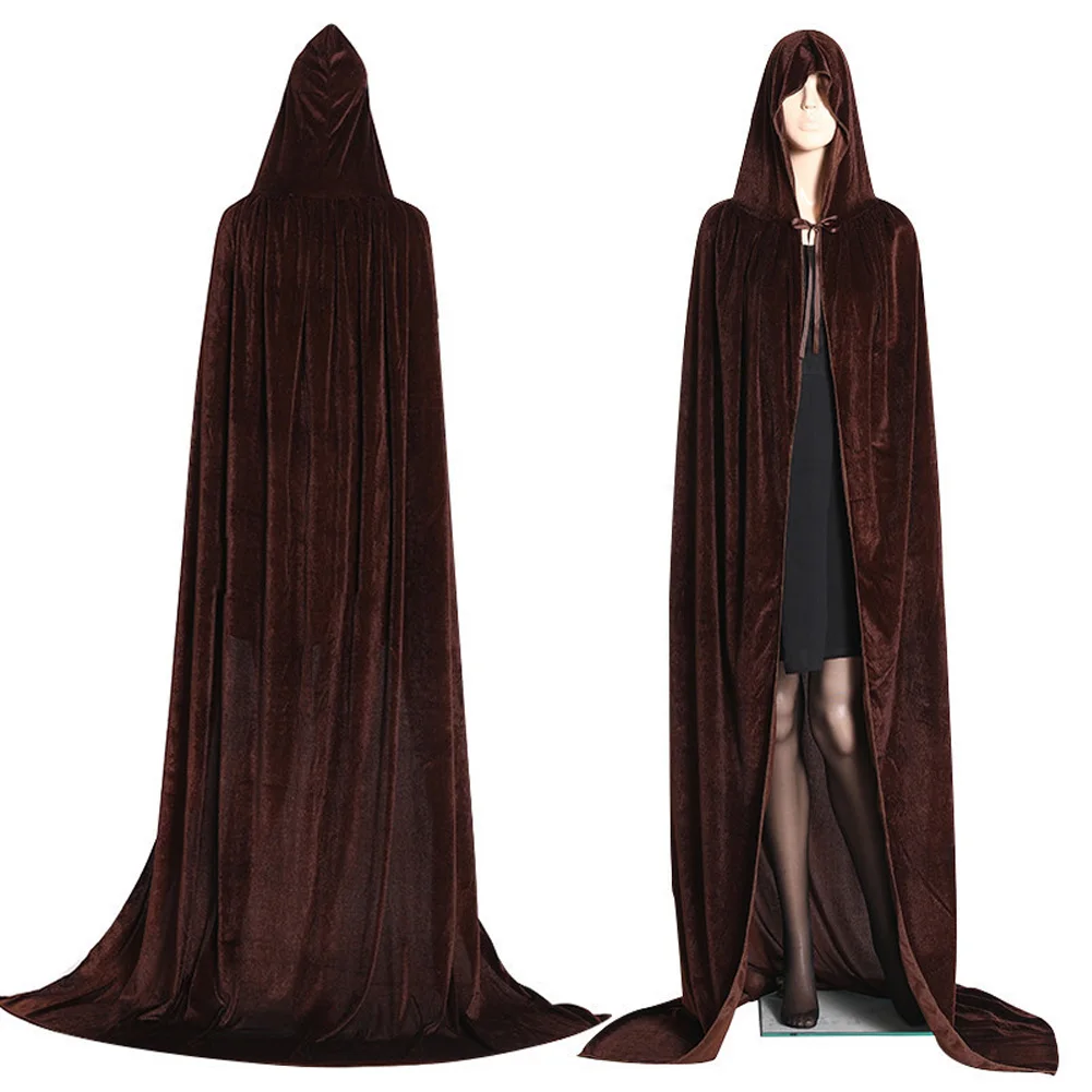 Готический плащ с капюшоном Wicca Robe Witch Larp, накидка для женщин и мужчин, костюмы на Хэллоуин, вампиры, Необычные вечерние костюмы, размер S-M - Цвет: coffee