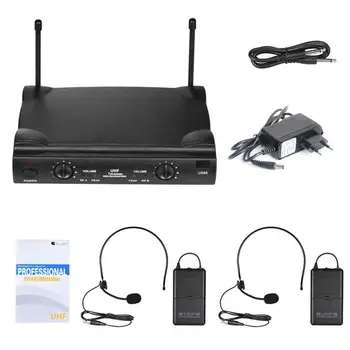 

UHF Wireless Microphone System DJ Karaoke 2 Lapel 2 Headset microphone