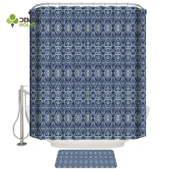 

Dear House Shower Curtain and Mat Set Ethnic Geometric Shower Curtain Set Waterproof Fabric