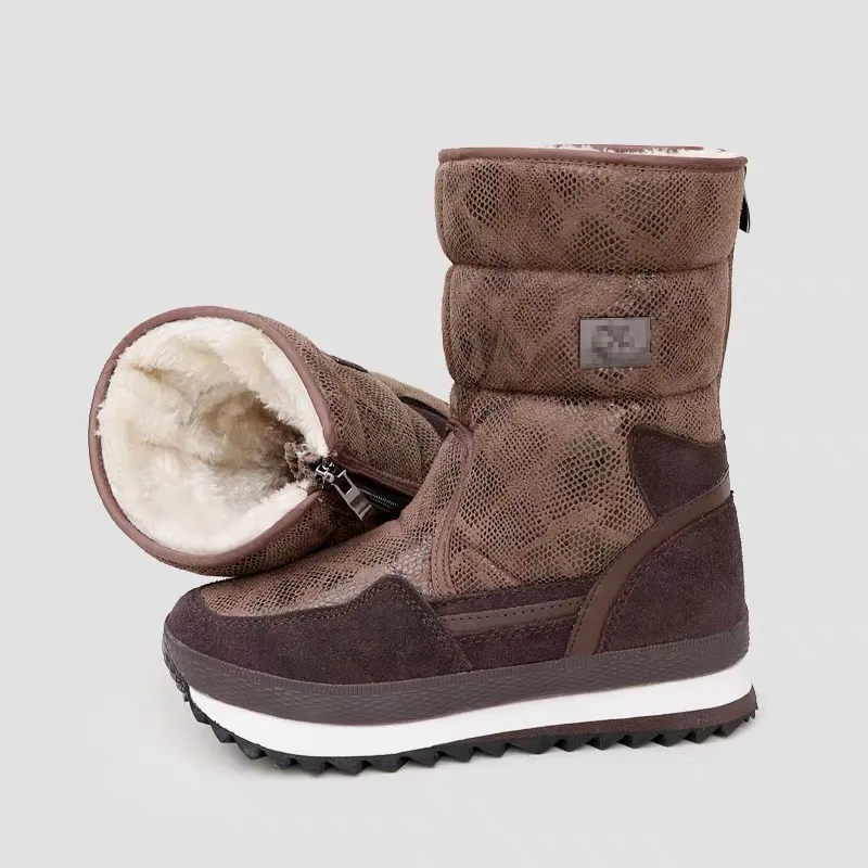 M950 Brown Питоновый узор; женские зимние ботинки; легкая одежда на молнии; сапоги до середины икры на платформе; теплые меховые зимние сапоги; женская обувь; botas mujer - Цвет: M950 Brown