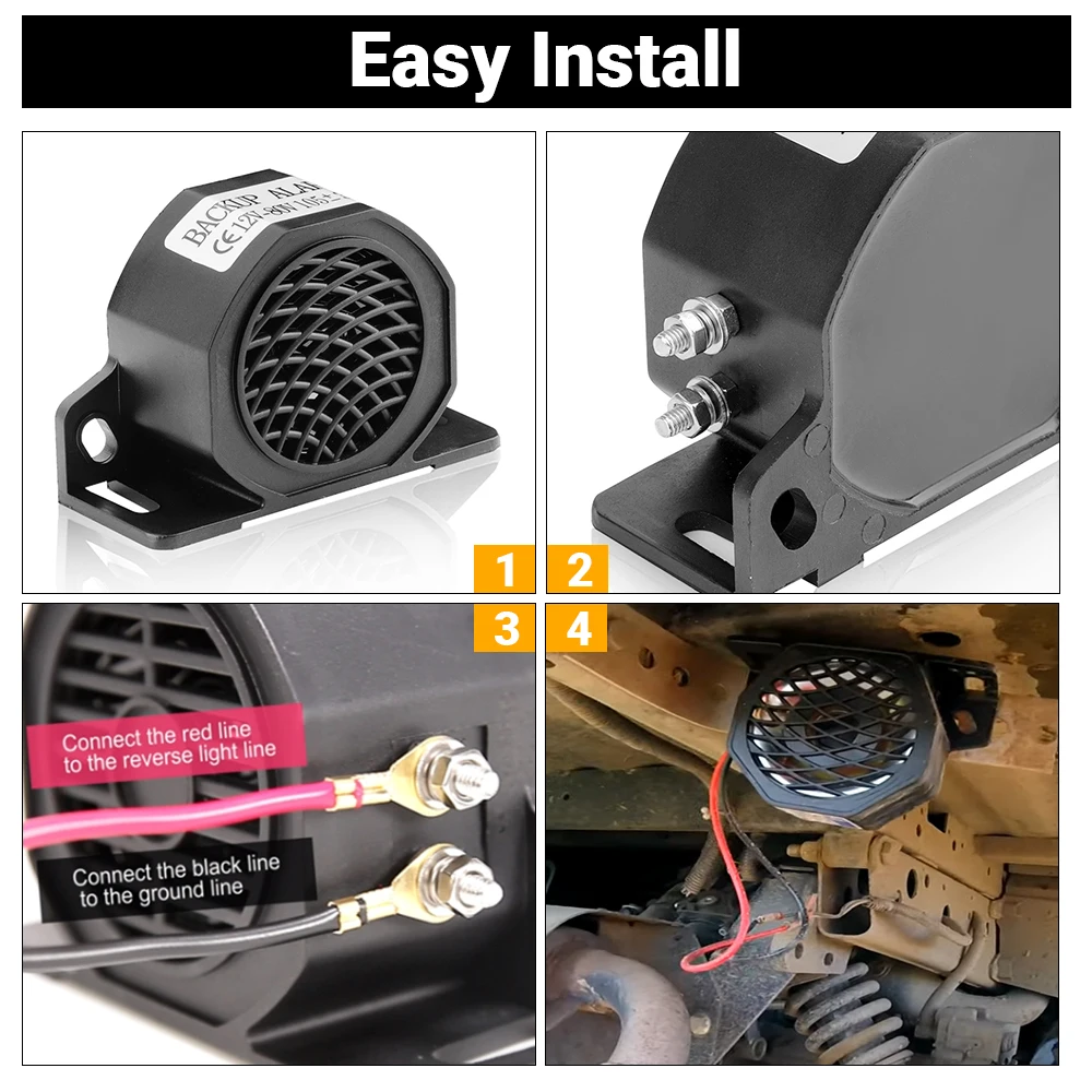 Car Siren Horn 12V 24V-80V 105dB Backup Siren Beeper Buzzer Sound Warning Backward Alarm for Vehicle Reversing Reminder