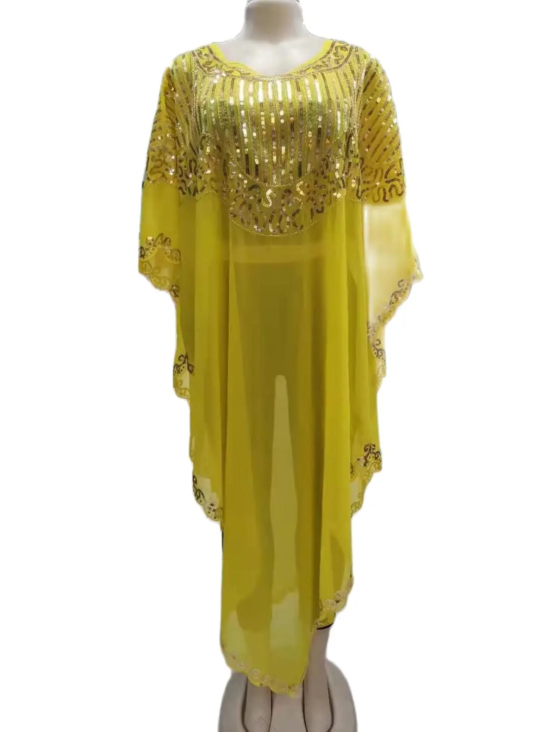 Abaya New Style Classic Design Dance Dashiki Chiffon Fabric Lace Sequins Bat Sleeve Irregular African Women Dress Free Size |