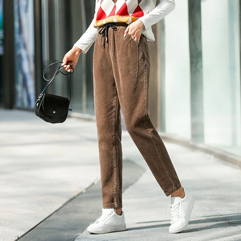 

Corduroy Harem Pants Women 2019 Autumn Winter Korean High Waist Loose Trousers Female Streetwear Pantalones Mujer Sweatpants